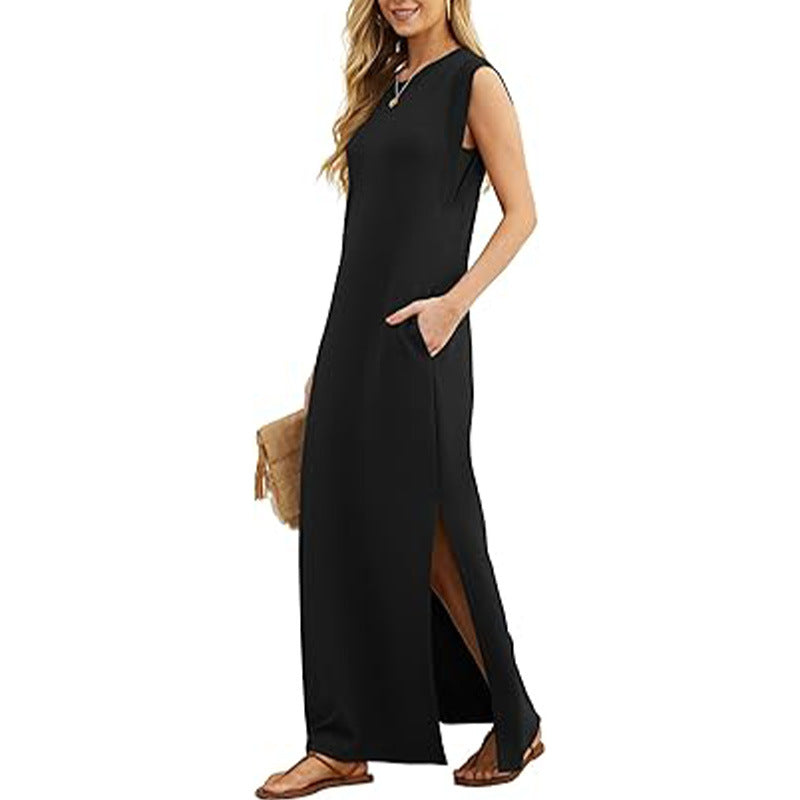 👗Women's wrinkle-free casual dress with split hem✨