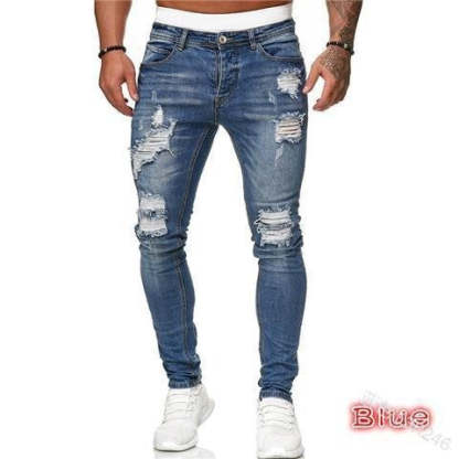 👖👖Edgy Men's Jeans - Mid-Rise Distressed