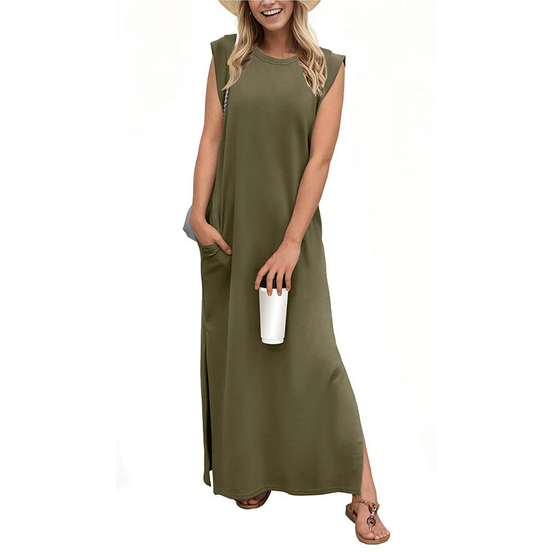 👗Women's wrinkle-free casual dress with split hem✨