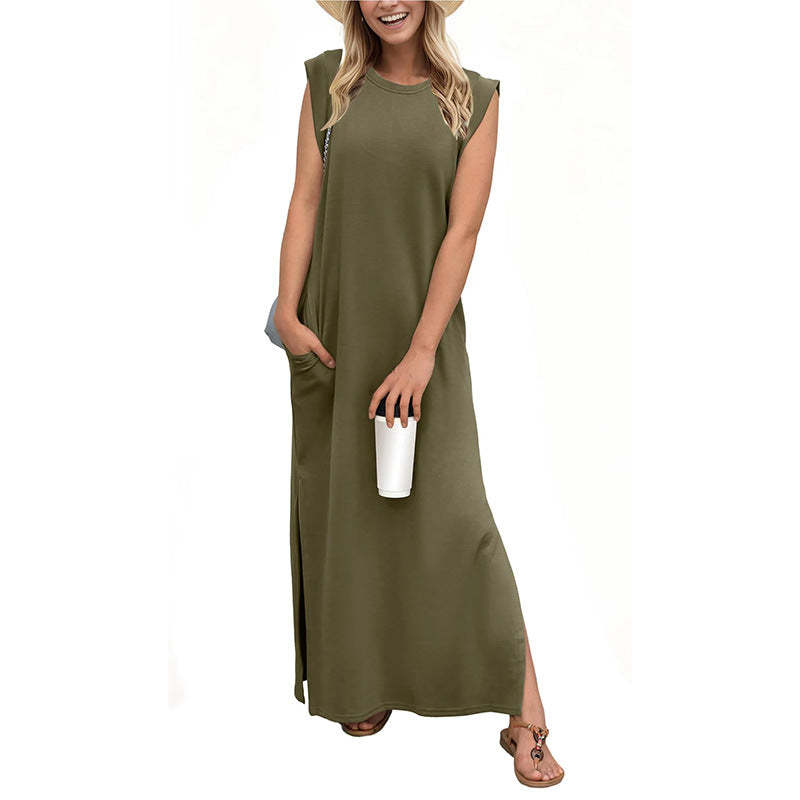 👗Women's wrinkle-free casual dress with split hem✨