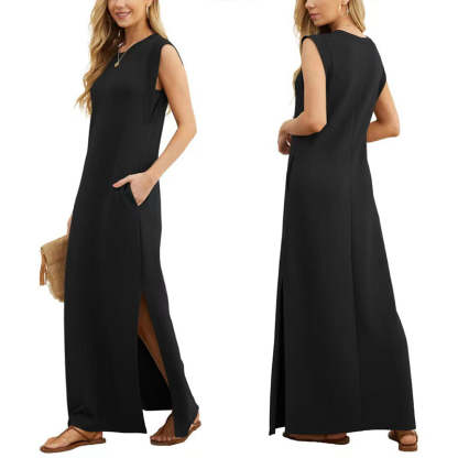 👗Women's wrinkle-free casual dress with split hem✨