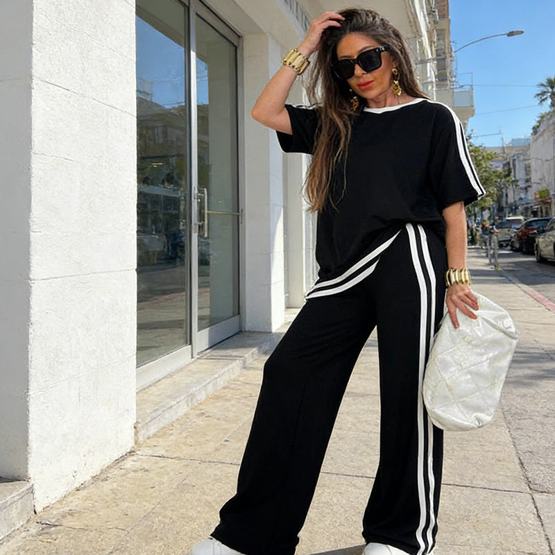 🌷🌷50%  OFF !! ⏰Women's Striped Top & Wide-Leg Pants Set