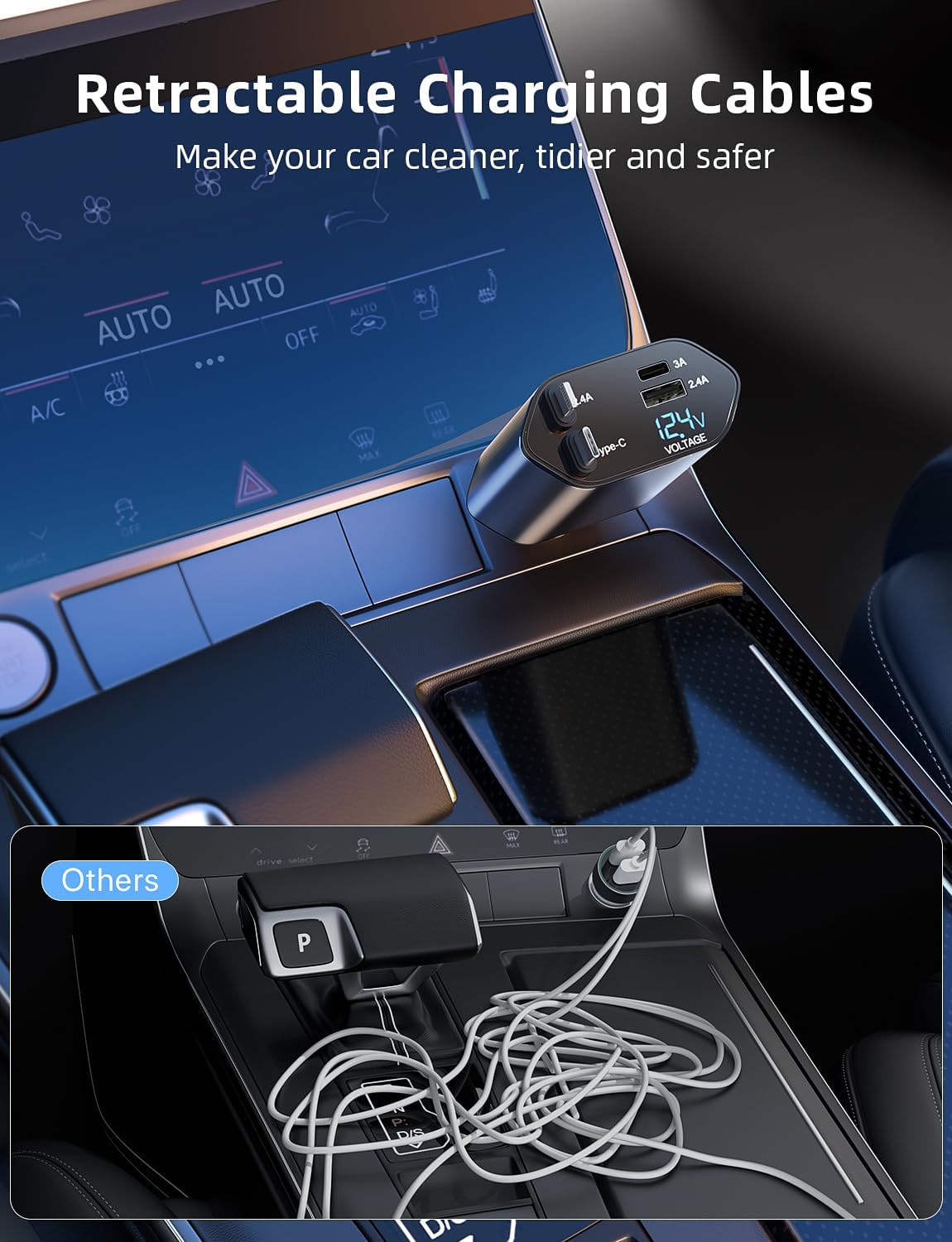 🔥New Year🏆Flash Sale⚡50K+ SOLD!4-in-1 Retractable Fast Car Charger Apple + USB Type C