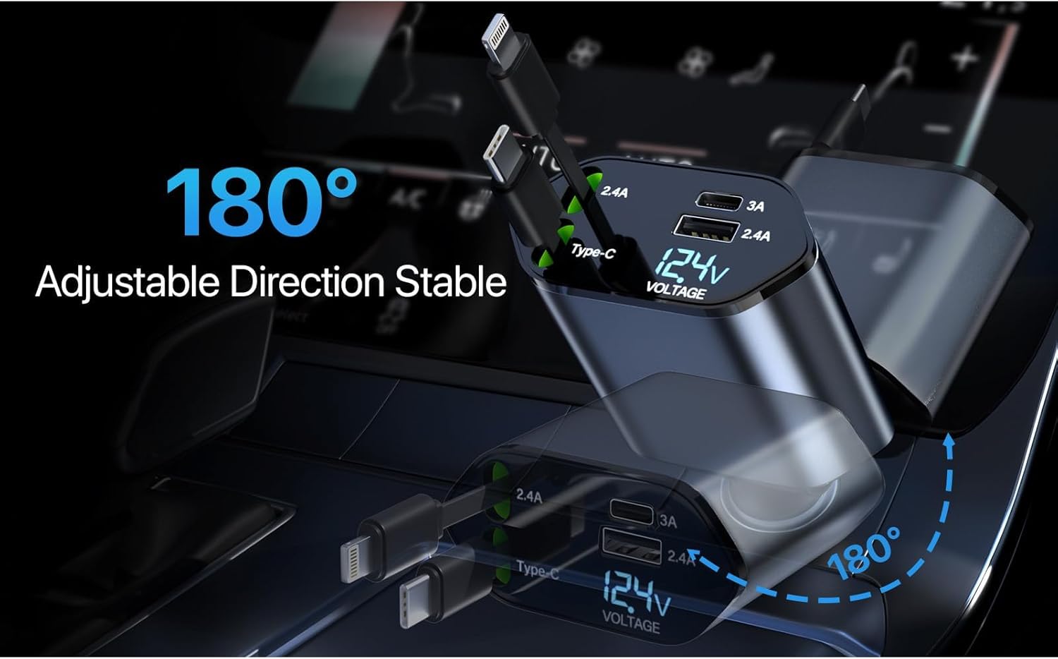 🔥New Year🏆Flash Sale⚡50K+ SOLD!4-in-1 Retractable Fast Car Charger Apple + USB Type C
