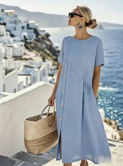 Women'S Casual Solid Color Button-Down Dress