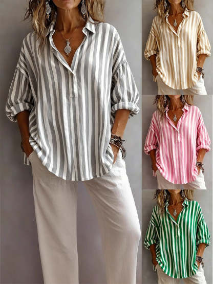 🎁New Arrivals🔥Casual Classic Striped Cotton Linen Blouse