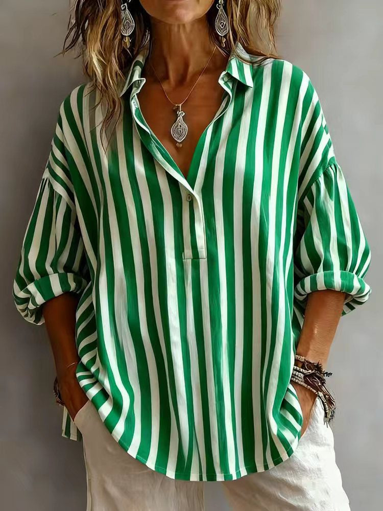 Casual Classic Striped Cotton Linen Blouse