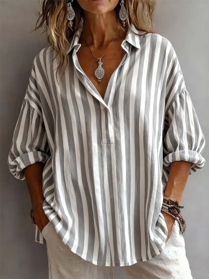 🎁New Arrivals🔥Casual Classic Striped Cotton Linen Blouse
