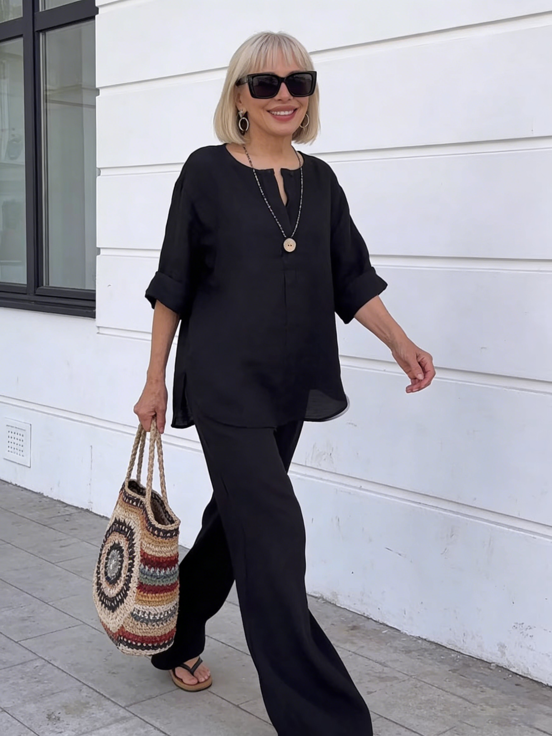 🎁CLEARANCE SALE🔥2Pcs Women's Comfortable Loose Top Wide Leg Pants Casual Cotton and Linen Set