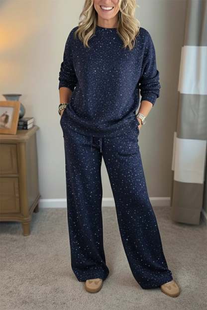 🎄 New Arrival 🔥 Cozy Shimmer Travel Set – Crew Neck Sweatshirt & Pants