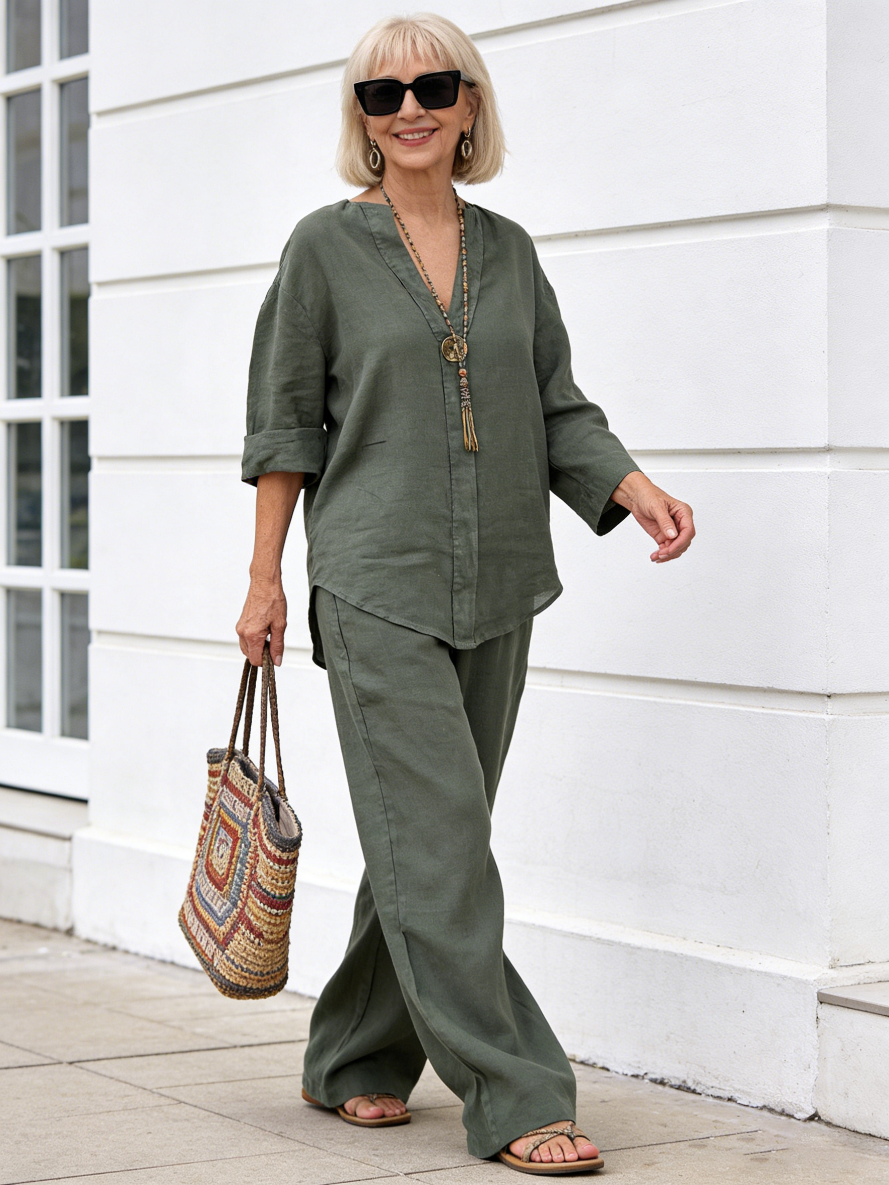 🎁CLEARANCE SALE🔥2Pcs Women's Comfortable Loose Top Wide Leg Pants Casual Cotton and Linen Set
