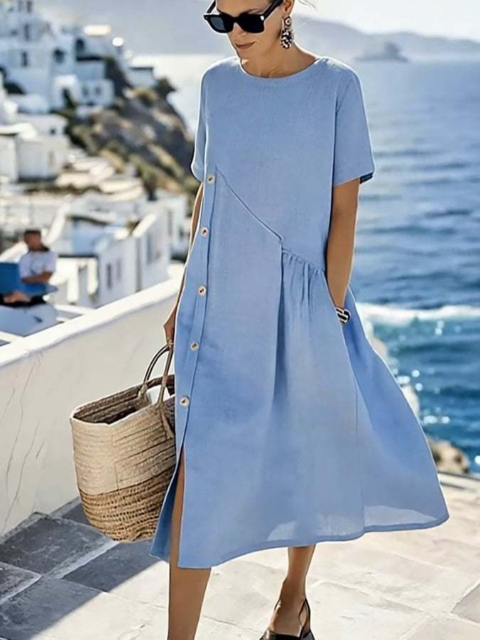 Women'S Casual Solid Color Button-Down Dress