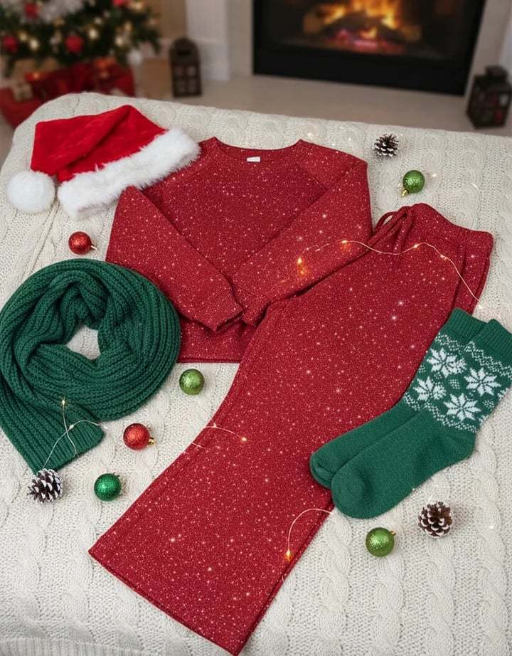 🎄 New Arrival 🔥 Cozy Shimmer Travel Set – Crew Neck Sweatshirt & Pants