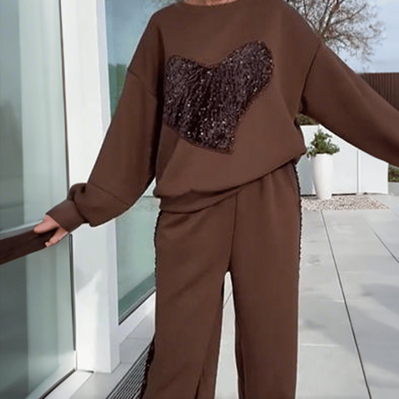🛒Free shipping🔥Women's 2 Piece Top & Pants Set with Sequin Hearts