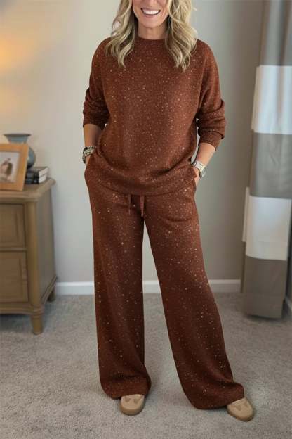 🎄 New Arrival 🔥 Cozy Shimmer Travel Set – Crew Neck Sweatshirt & Pants