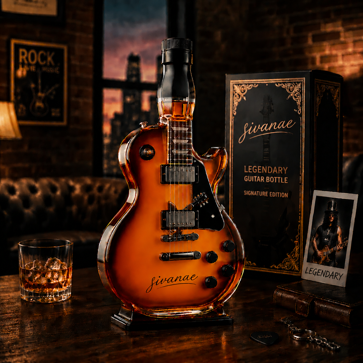 🎁 Father’s Day 49% OFF – 🔥Appetite for Rock: Vintage Sunburst Guitar Figurine Spirit Bottle