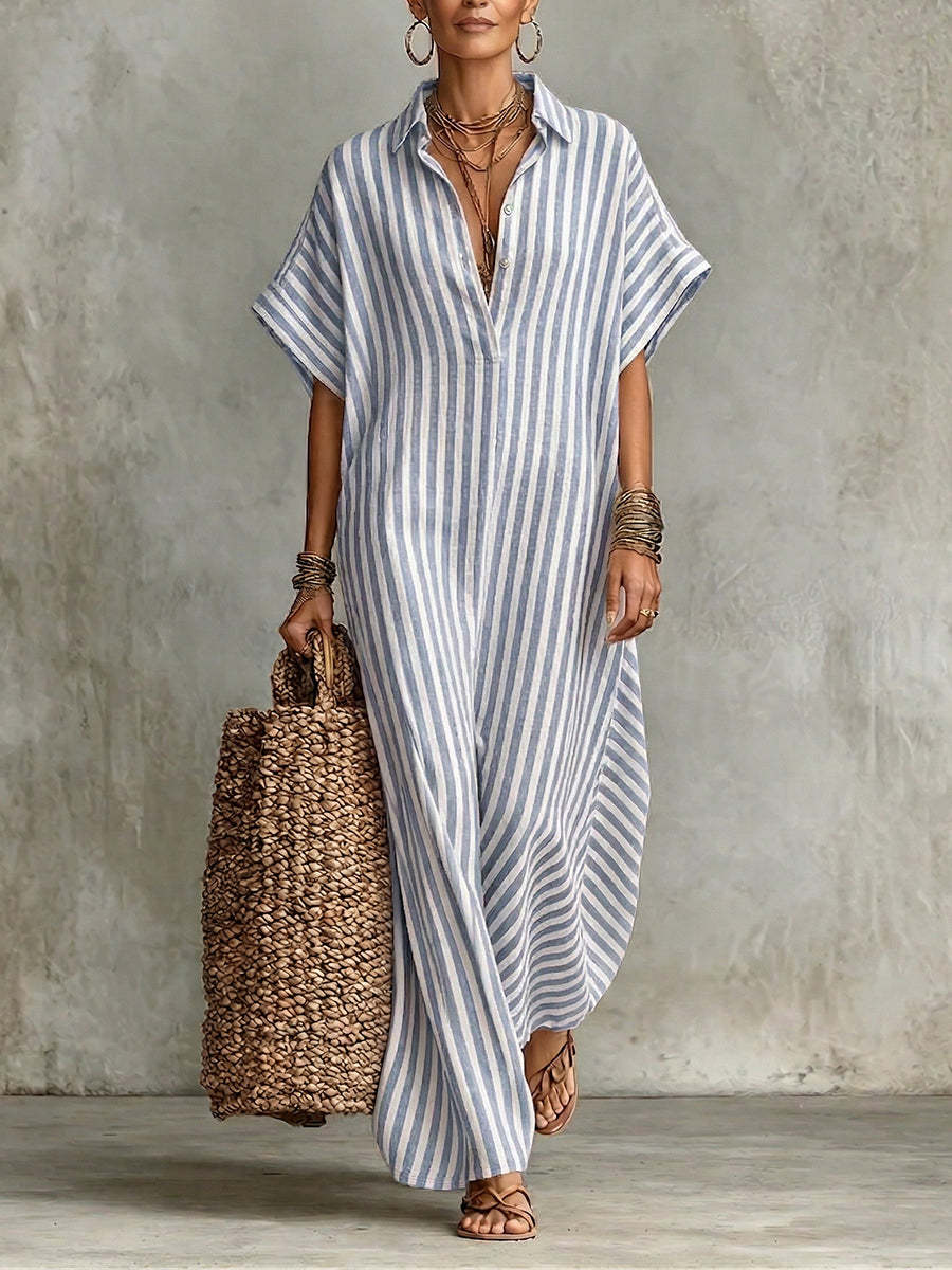 🎁New Arrivals🔥Cozy Classic Striped Cotton-linen Maxi Dress