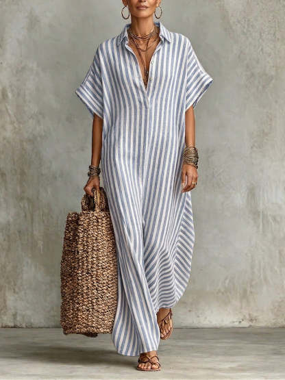 🎁New Arrivals🔥Cozy Classic Striped Cotton-linen Maxi Dress