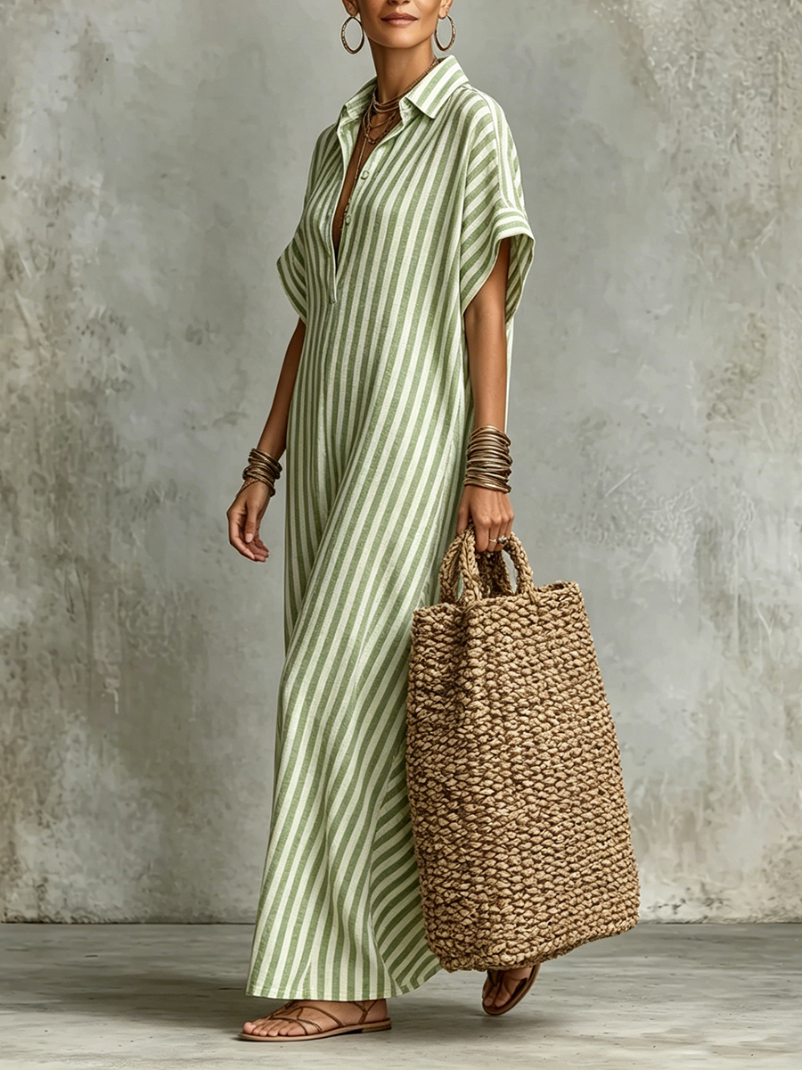 🎁New Arrivals🔥Cozy Classic Striped Cotton-linen Maxi Dress