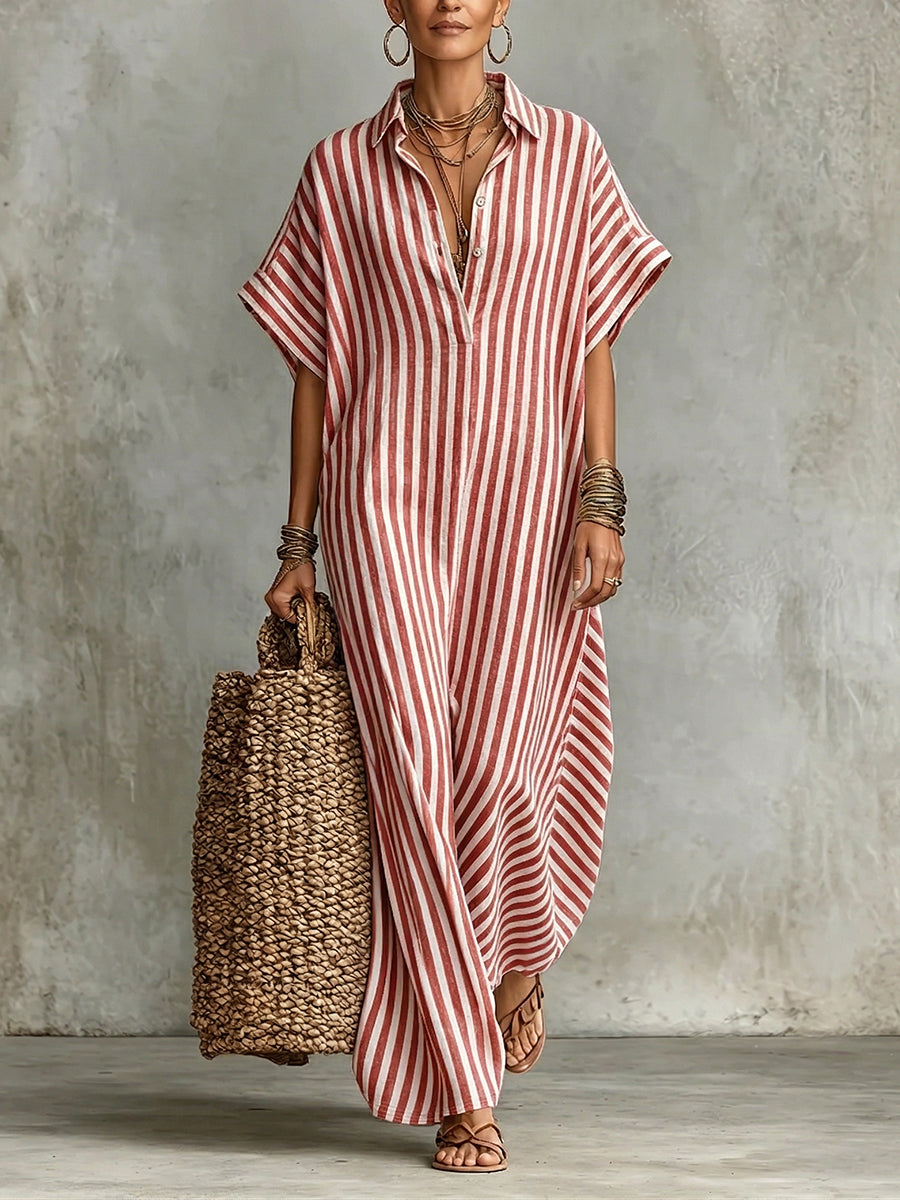 🎁New Arrivals🔥Cozy Classic Striped Cotton-linen Maxi Dress