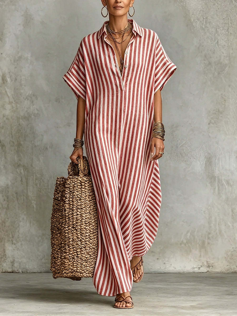 🎁New Arrivals🔥Cozy Classic Striped Cotton-linen Maxi Dress