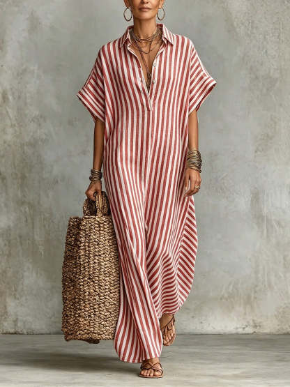 🎁New Arrivals🔥Cozy Classic Striped Cotton-linen Maxi Dress