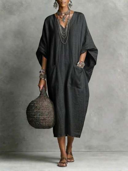 🎁New Arrivals🔥Women's Casual V-neck Cotton-linen Dress With Pockets