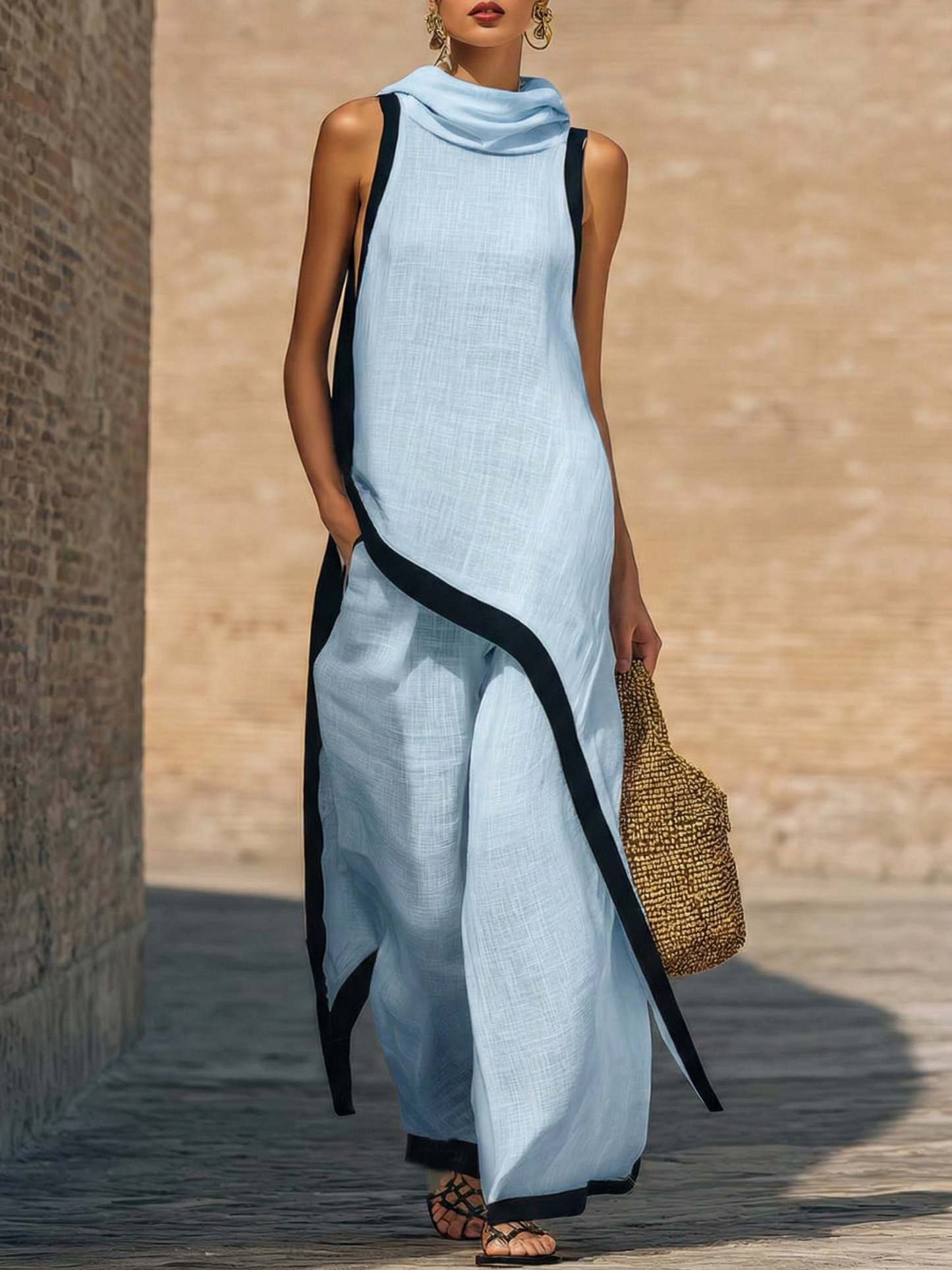 🎁New Arrivals🔥Artistic Cut Trim Elegant Linen Cotton Two-piece Set