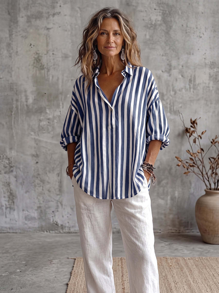 🎁New Arrivals🔥Casual Classic Striped Cotton Linen Blouse