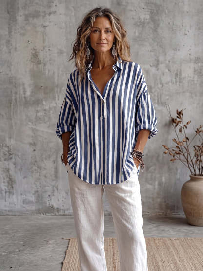 🎁New Arrivals🔥Casual Classic Striped Cotton Linen Blouse