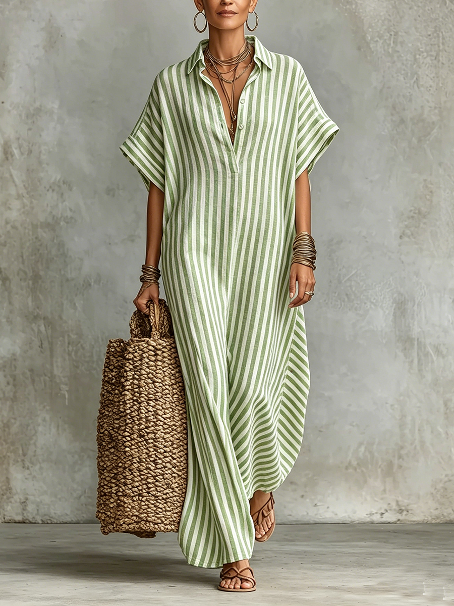 🎁New Arrivals🔥Cozy Classic Striped Cotton-linen Maxi Dress