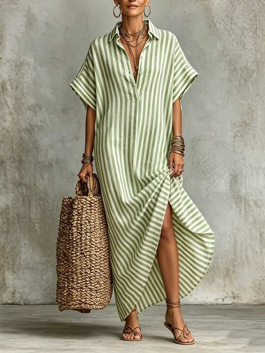 🎁New Arrivals🔥Cozy Classic Striped Cotton-linen Maxi Dress