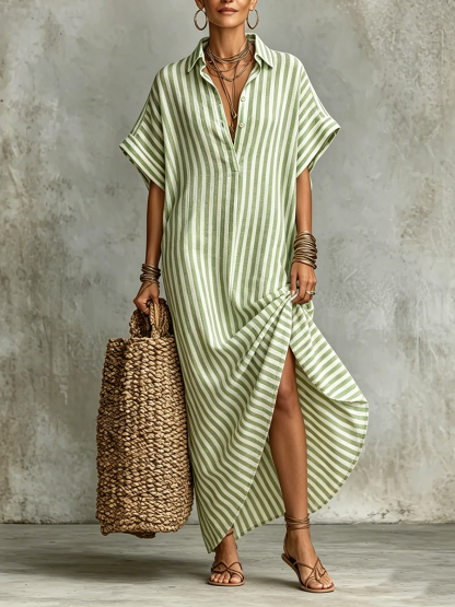 🎁New Arrivals🔥Cozy Classic Striped Cotton-linen Maxi Dress