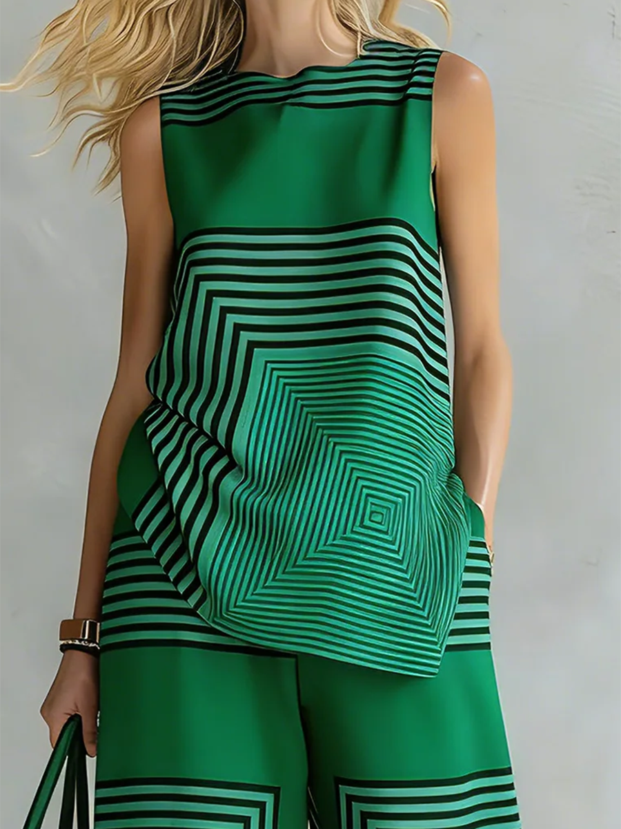 🎁New Arrivals🔥Artistic Geometric Line Print Cotton-linen Two-piece Set