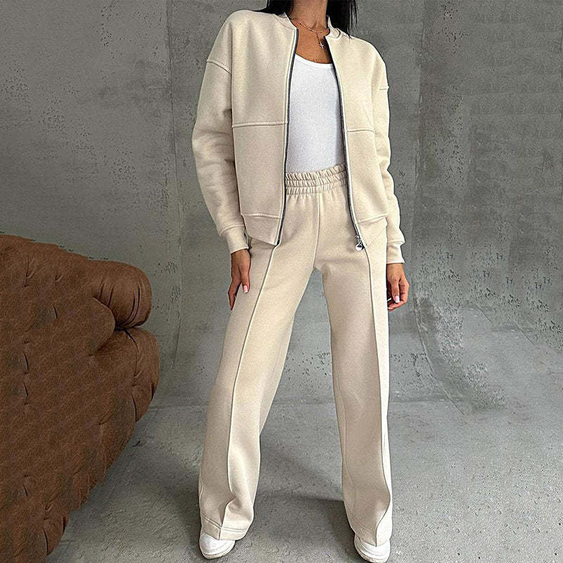 💕Hot Sale 49% OFF💖Women's Two-Piece Relaxed Fit Set - Zippered Jacket and Wide-Leg Pants