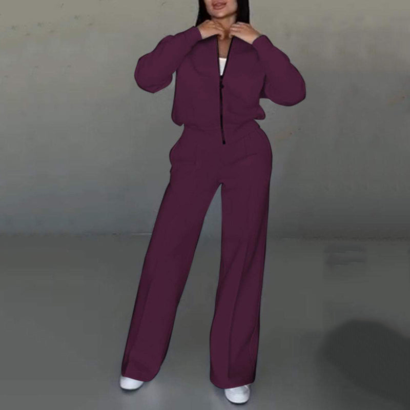 💕Hot Sale 49% OFF💖Women's Two-Piece Relaxed Fit Set - Zippered Jacket and Wide-Leg Pants