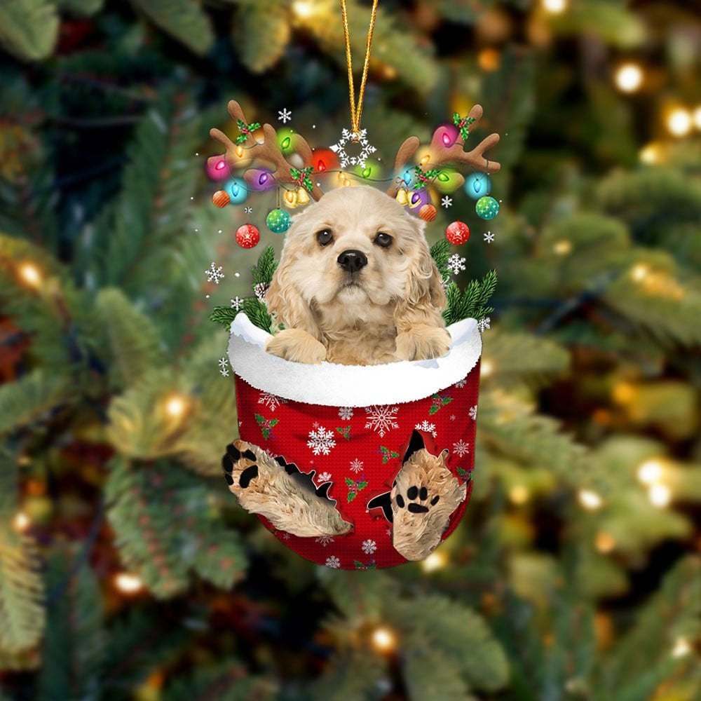 CREAM Cocker Spaniel In Snow Pocket Ornament