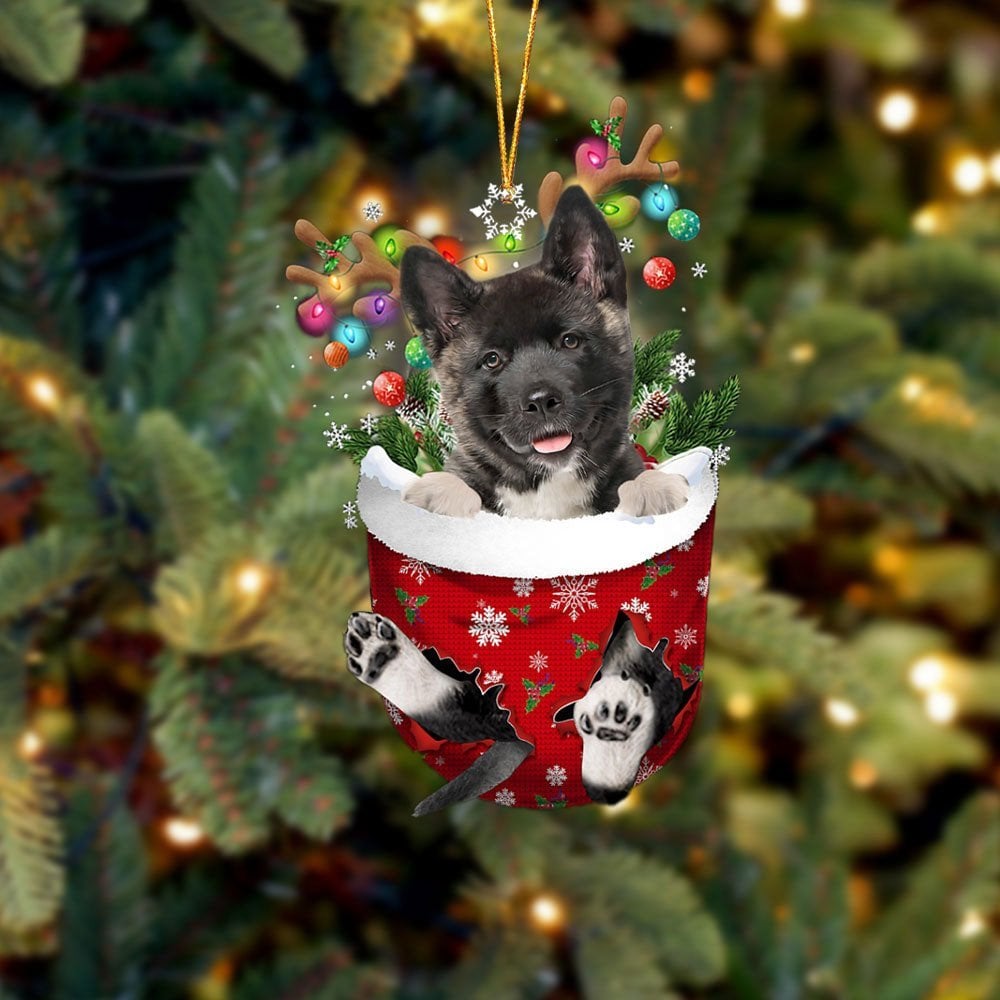 Akita In Snow Pocket Ornament
