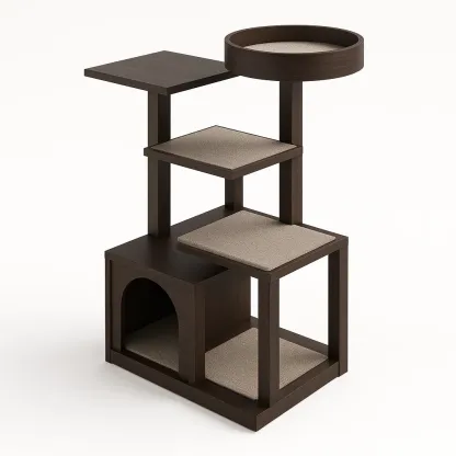 Arbre à chat en bois avec coussins en tissu brun-Mobiruso