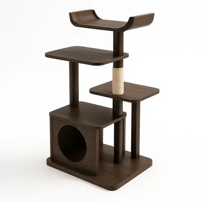 Arbre à chat en bois brun avec plateformes et poteau en sisal-Mobiruso