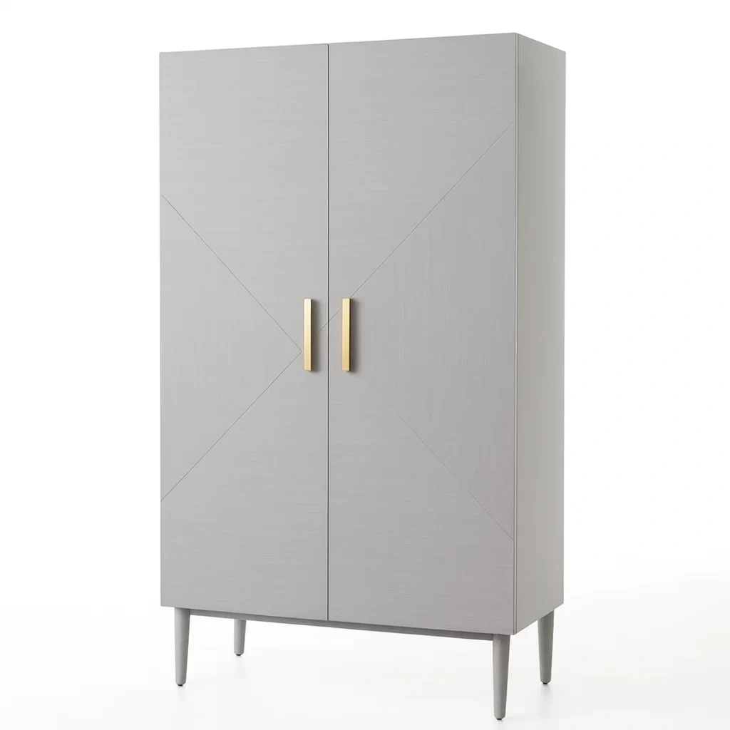 Armoire en bois MDF avec poignées dorées en métal gris 180x90x40 cm-Mobiruso