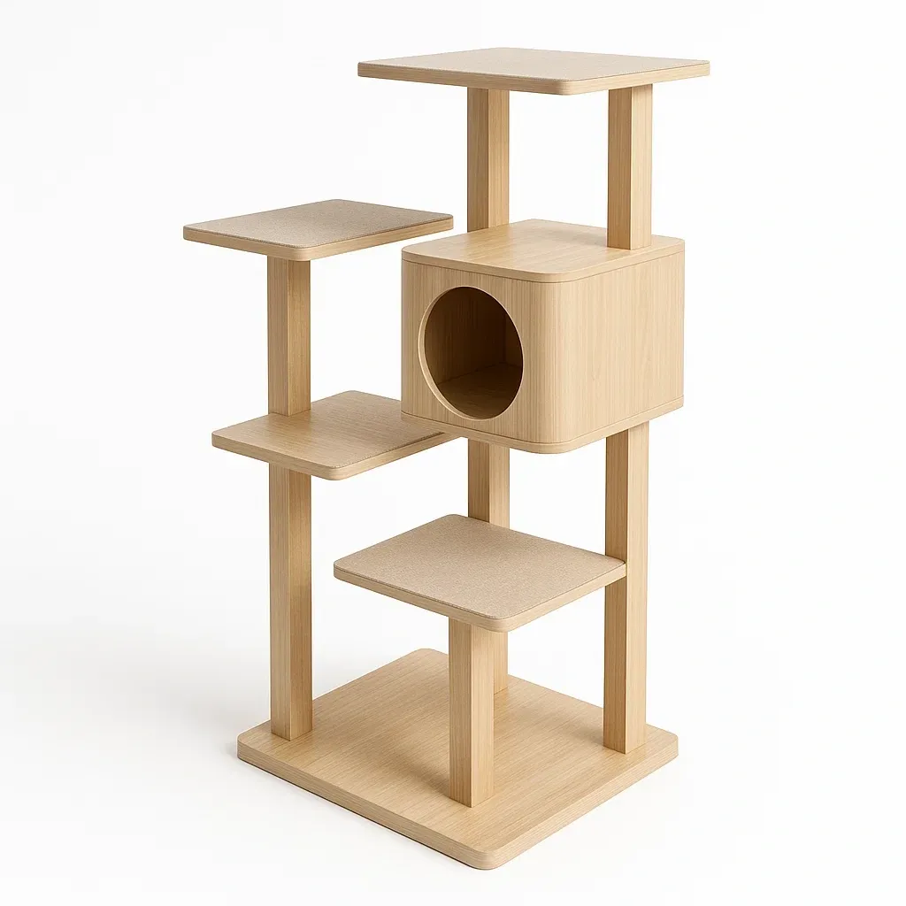 Arbre à chat en bois beige-Mobiruso