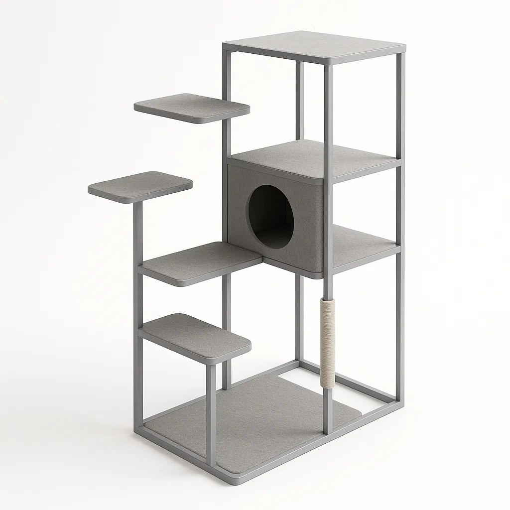 Arbre à chat en métal et tissu gris avec griffoir 50x40x140cm-Mobiruso
