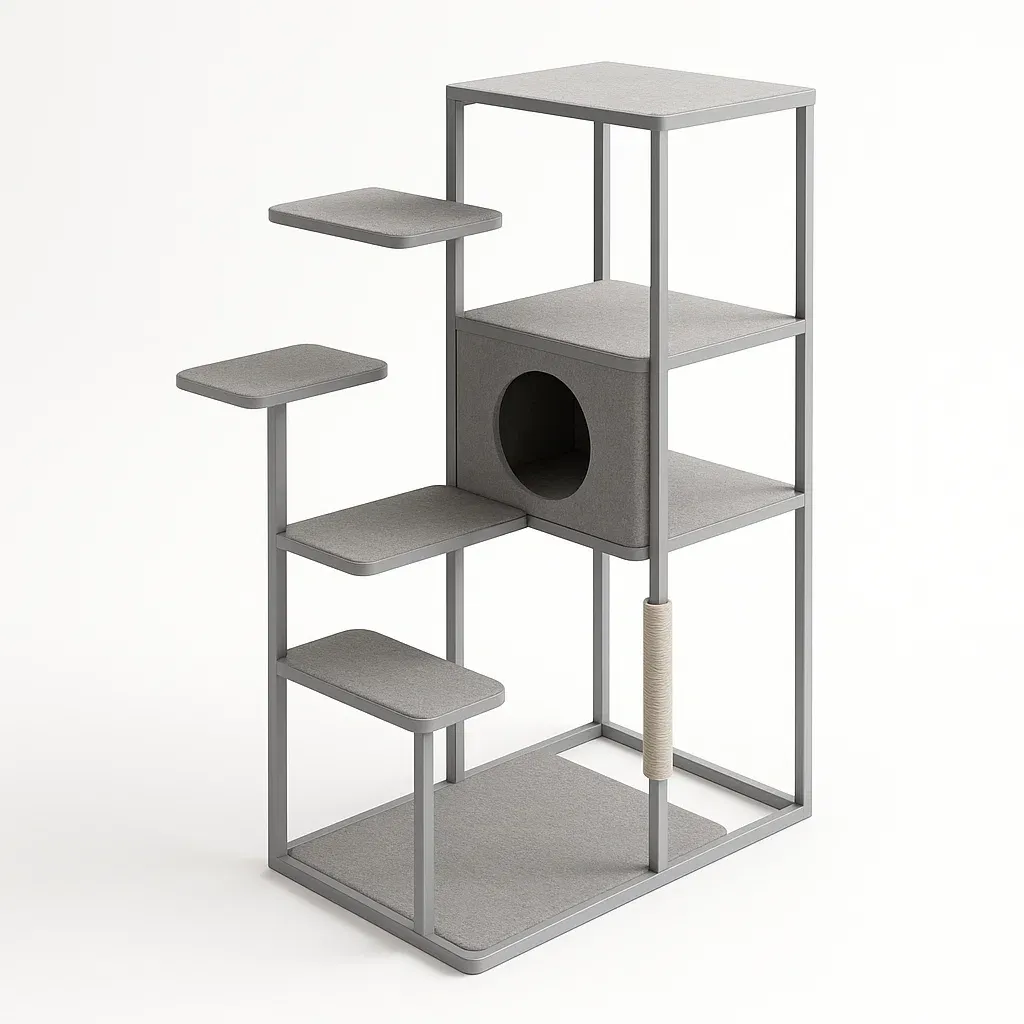 Arbre à chat en métal et tissu gris avec griffoir 50x40x140cm-Mobiruso