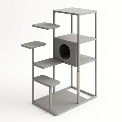 Arbre à chat en métal et tissu gris avec griffoir 50x40x140cm-Mobiruso