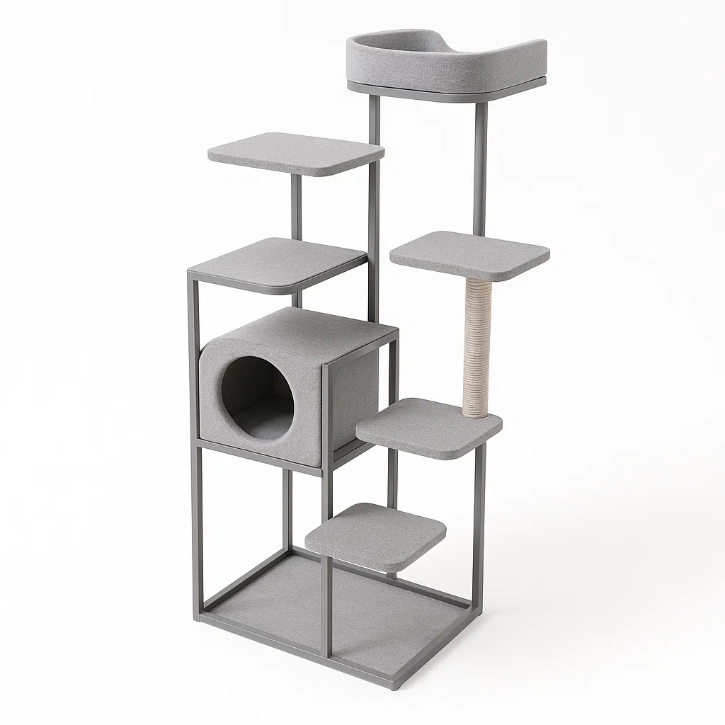 Arbre à chat avec cadre en métal et plateformes en tissu-Mobiruso