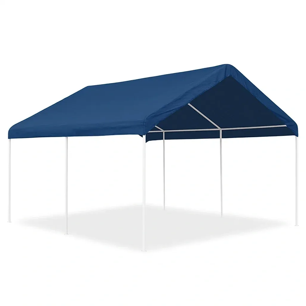 Abri de voiture à structure métallique avec toit en polyester bleu-Mobiruso