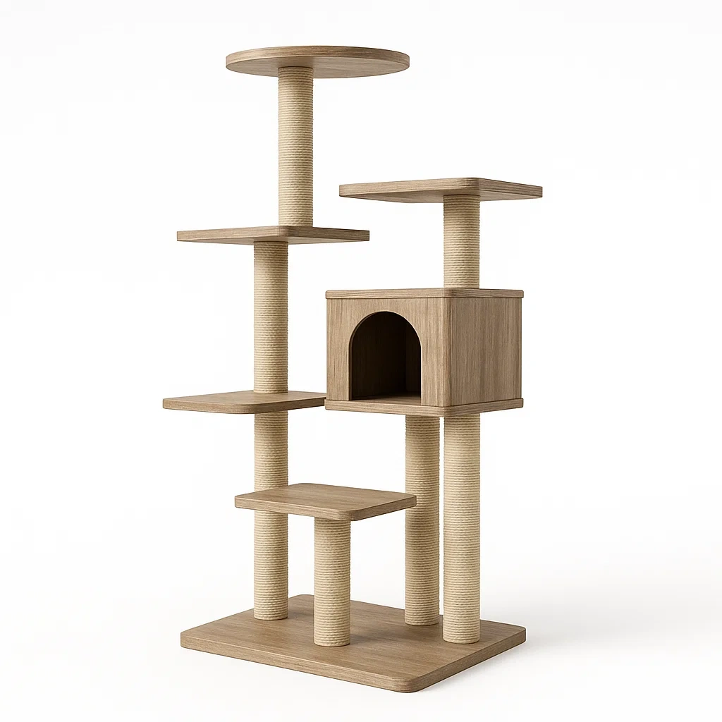 Arbre à chat en bois MDF avec corde en sisal-Mobiruso