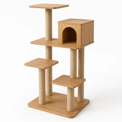 Arbre à chat en bois avec corde en sisal-Mobiruso