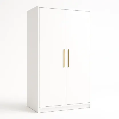 Armoire en panneaux de particules blanc avec poignées en métal or 180x90x50 cm-Mobiruso